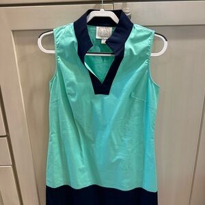 Sail to Sable Aqua Sleeveless Shift Dress with Navy Trim